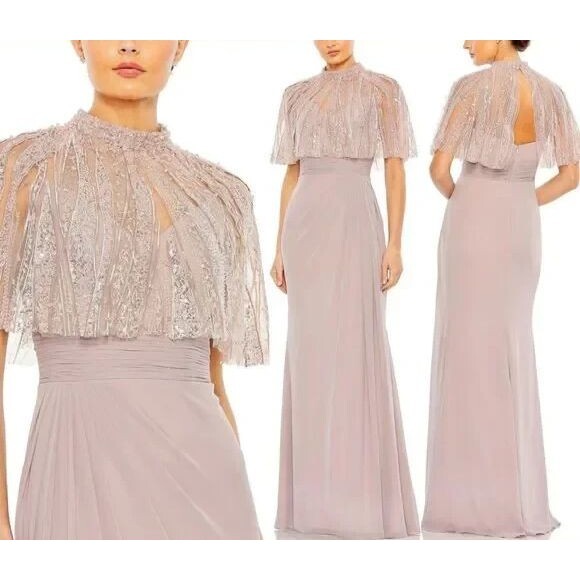 Mac Duggal Pink Sleeveless Embellished Cape Formal Gown 20467 SZ 16 NWT Rose - Picture 1 of 5